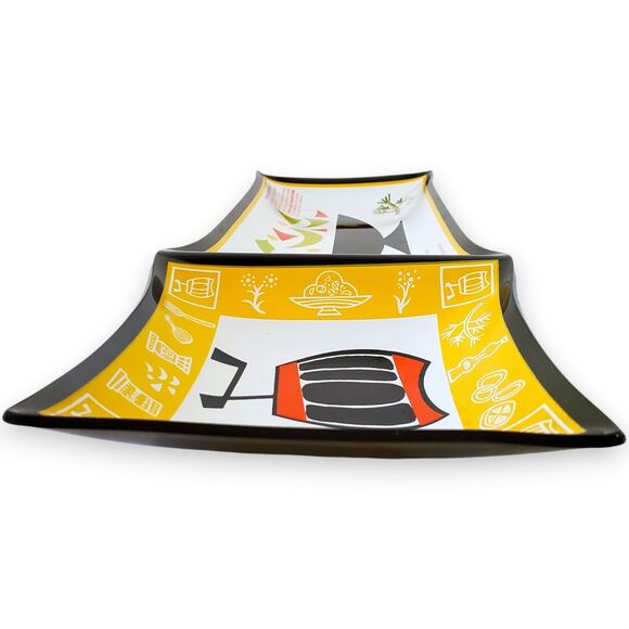 VTG 1950s Houze Art Glass Tray Salad Dressing Recipe MCM Bent Glass Relish 17.5" - Picture 4 of 16